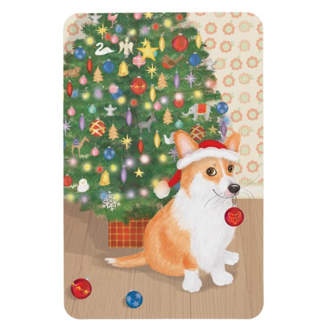 Lindo corgi con imán de árbol de Navidad (Vertical)