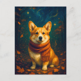 Lindo Corgi Feliz Otoño Parque Tarjeta Postal