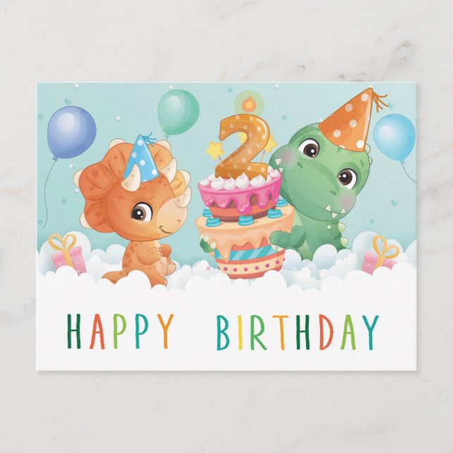 lindo dinosaurio tarjeta de 2º cumpleaños (Anverso)
