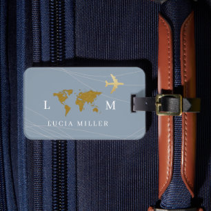 Lindo Dusty Blue Travel Etiqueta del equipaje con 
