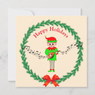 Lindo elfo de Navidad con mandolina