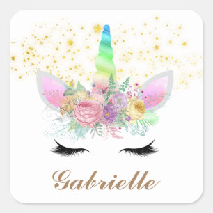 lindo Fantasy unicorn añada nombre pegatina