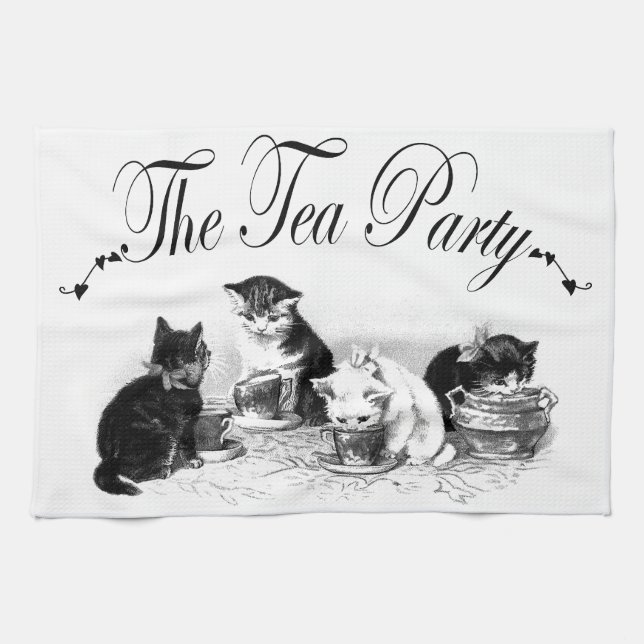 lindo gatitos té fiesta toalla de cocina (Horizontal)