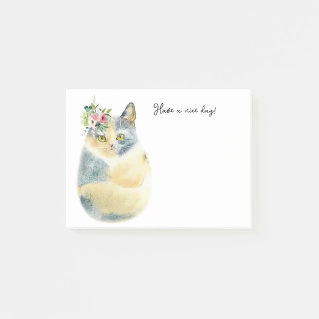 lindo gato blanco gato boho flores post nota (Anverso)