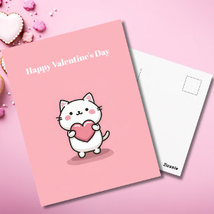 Lindo Gato Kawaii con Corazón Tarjeta del Día de S