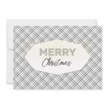 Lindo Glitter Feliz Navidad Tartán Gris Blanco