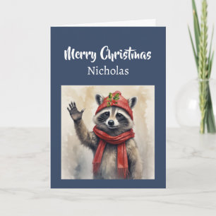 Lindo hola y Feliz Navidad Mapache Lindo Animal