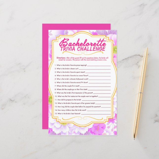 lindo juego de Bachelorette Hoja de papel (Anverso/Reverso In Situ)
