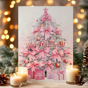 Lindo lazo rosa árbol de Navidad Feliz Navidad