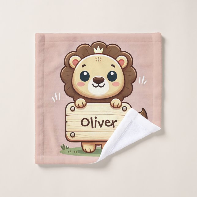 Lindo León Pequeño con un Letrero de Nombre (Toallita)