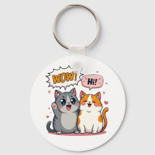 Lindo llavero de gatos Kawaii de cómic que dice Wo