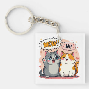 Lindo llavero de gatos Kawaii de cómic que dice Wo