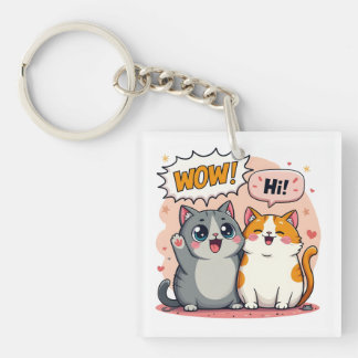 Lindo llavero de gatos Kawaii de cómic que dice Wo