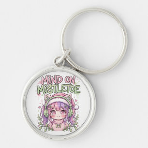 Lindo llavero de Navidad de anime con muérdago par