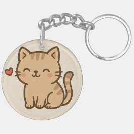 Lindo llavero redondo de gato de dibujos animados