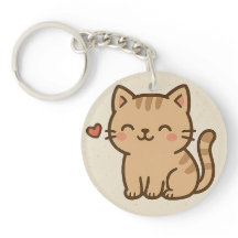 Lindo llavero redondo de gato de dibujos animados