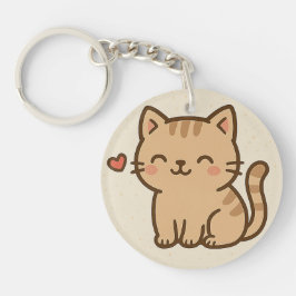 Lindo llavero redondo de gato de dibujos animados