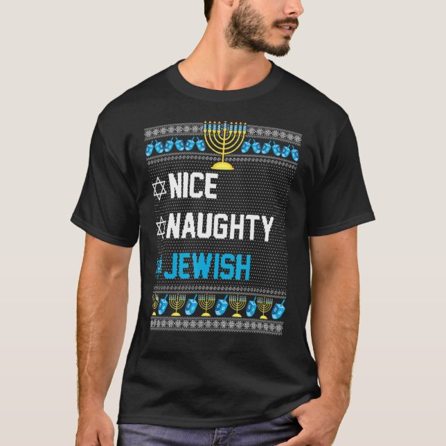 Lindo Naughty Judío Ugly Hanukkah Sweater Chanukah (Anverso)