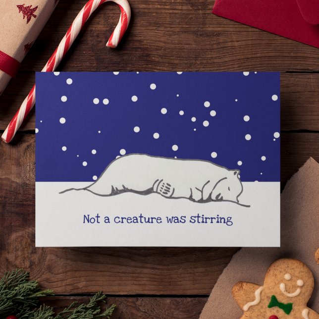 Lindo oso polar dormilón tarjeta de Navidad de fin (This polar bear Christmas card features my own unique art of a cute bear sleeping in the snow.)