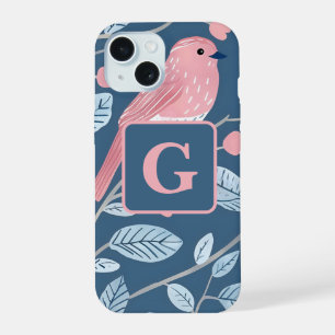 Lindo pájaro rosa azul gris monograma personalizad
