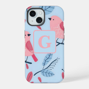 Lindo pájaro rosa sobre monograma personalizado az