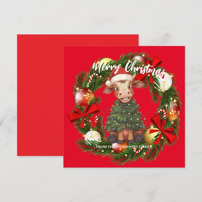 Lindo patrón alegre de vaca de Navidad ternero bue (Anverso / Reverso)
