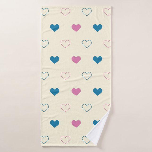 Lindo patrón de corazón simple azul crema rosa (Toalla de baño)