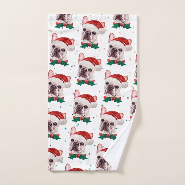Lindo patrón de Navidad de perro Bulldog Francés (Toalla de mano)