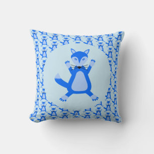 Lindo patrón de zorro bebé niño azul en almohada d