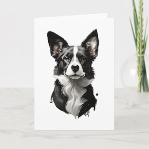 Lindo perro blanco y negro cachorro tarjeta de sal