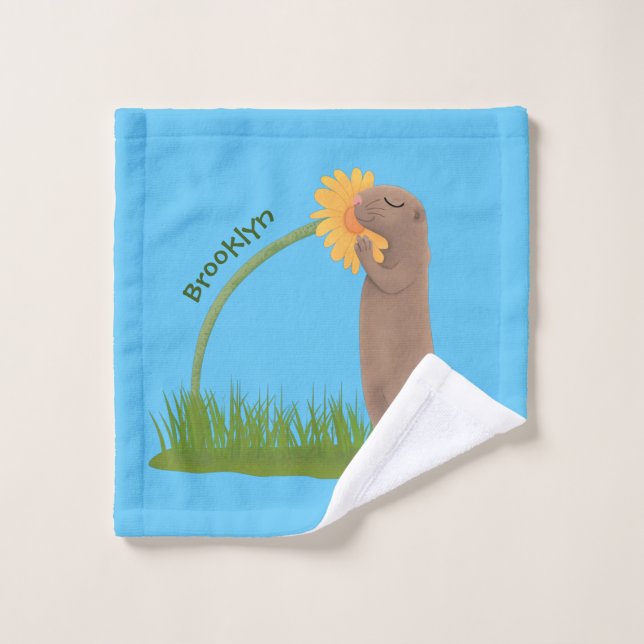 Lindo perro de la pradera oliendo flor dibujo anim (Toallita)