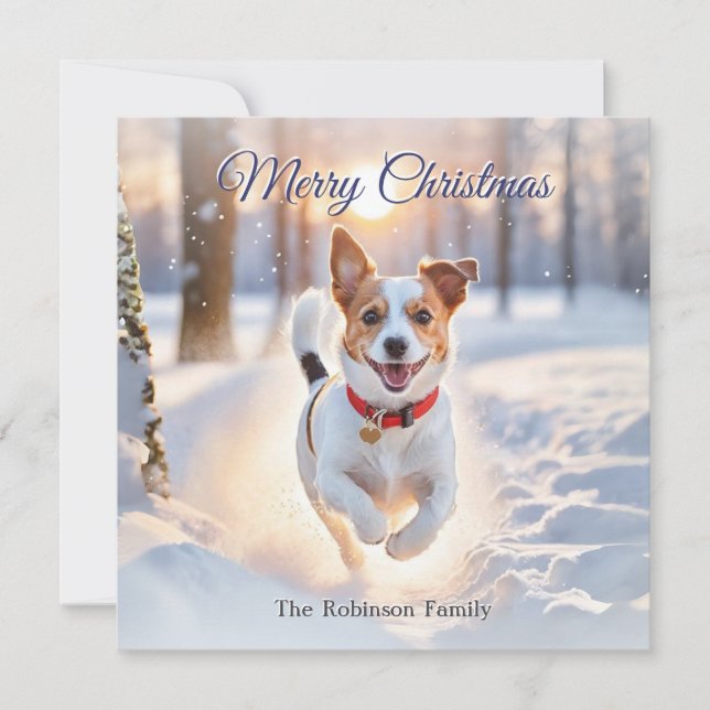 Lindo perro Jack Russell Invierno Nieve Navidad (Anverso)