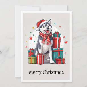 Lindo perro Navidad Siberiano Husky Santa Claus