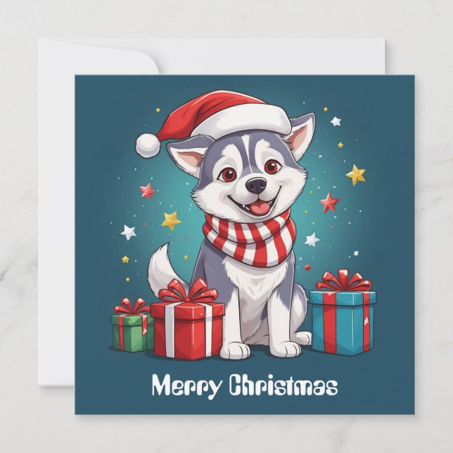 Lindo perro Navidad Siberiano Husky Santa Claus (Anverso)