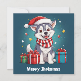 Lindo perro Navidad Siberiano Husky Santa Claus