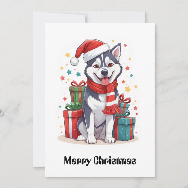 Lindo perro Navidad Siberiano Husky Santa Claus (Anverso)