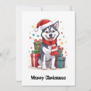 Lindo perro Navidad Siberiano Husky Santa Claus