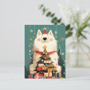 Lindo perro Samoyed con Navidad
