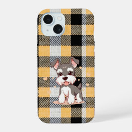 Lindo perro Schnauzer a cuadros amarillos