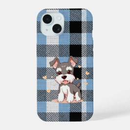 Lindo perro Schnauzer de cuadros azules