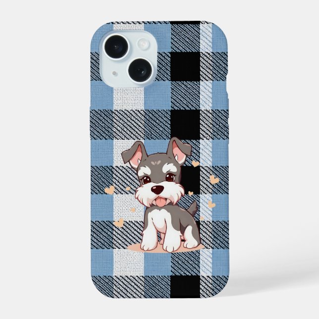 Lindo perro Schnauzer de cuadros azules (Reverso )