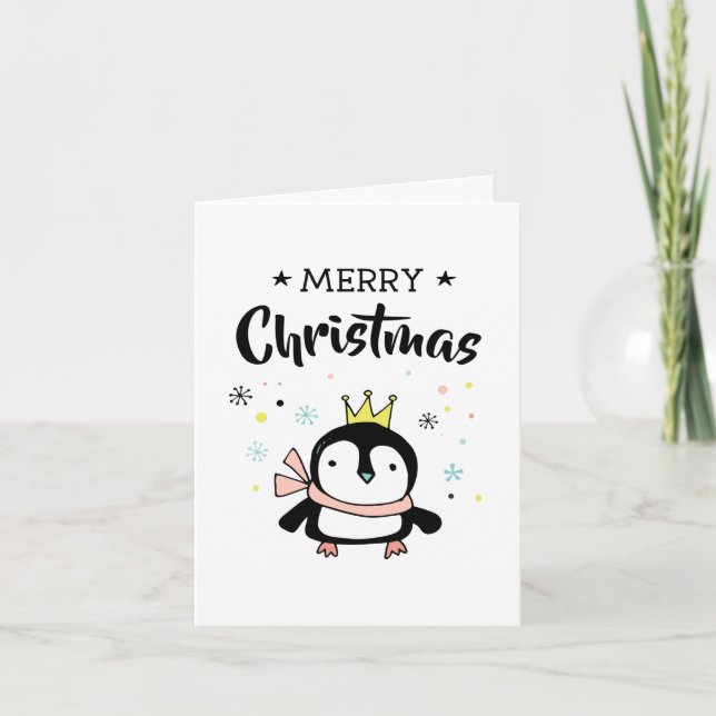 Lindo pingüino corona de oro feliz navidad (Anverso)
