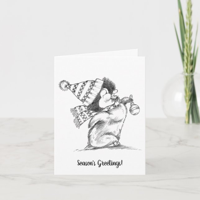 Lindo pingüino retro de Navidad con sombrero y buf (Anverso)