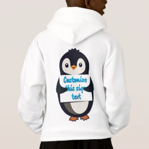 Lindo pingüino sosteniendo un cartel para texto pe