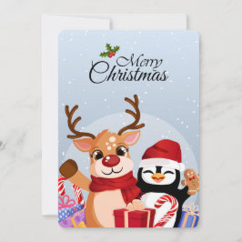 Lindo Reno y Pingüino con Regalos de Navidad