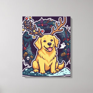 Lindo Retriever Dorado de Navidad en Lienzo