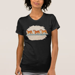 lindo shiba inu caminando en línea camiseta