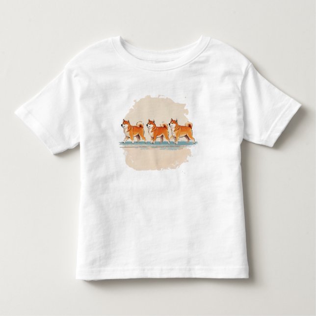 lindo shiba inu caminando en línea camiseta (Anverso)