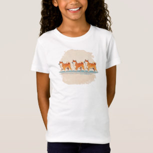 lindo shiba inu caminando en línea camiseta