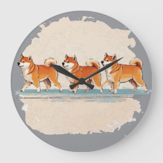 lindo shiba inu caminando en línea reloj grande